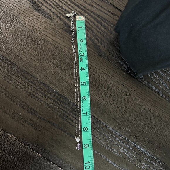 Laila Rowe Silver Tone Necklace W/Purple Teardrop & Clear Crystal Pendant 14" - Picture 8 of 10